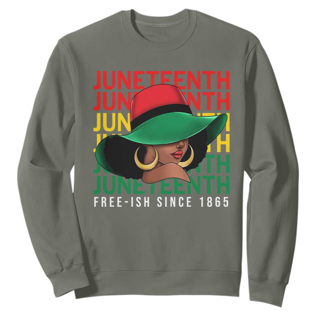 Juneteenth Sweatshirt Freeish Since 1865 Melanin Black Women TS09 Military Green Print Your Wear