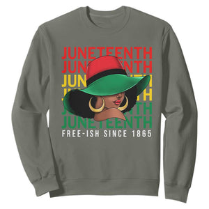 Juneteenth Sweatshirt Freeish Since 1865 Melanin Black Women TS09 Military Green Print Your Wear