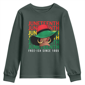 Juneteenth Youth Sweatshirt Freeish Since 1865 Black Women Pride Melanin TS09 Dark Forest Green Print Your Wear