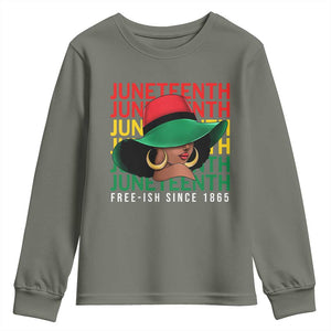 Juneteenth Youth Sweatshirt Freeish Since 1865 Black Women Pride Melanin TS09 Military Green Print Your Wear