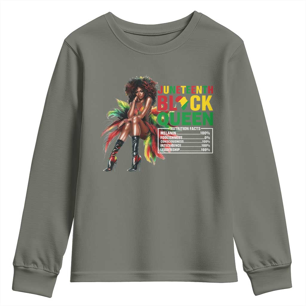 Juneteenth Youth Sweatshirt Black Queen Nutritional Facts TS09 Military Green Print Your Wear