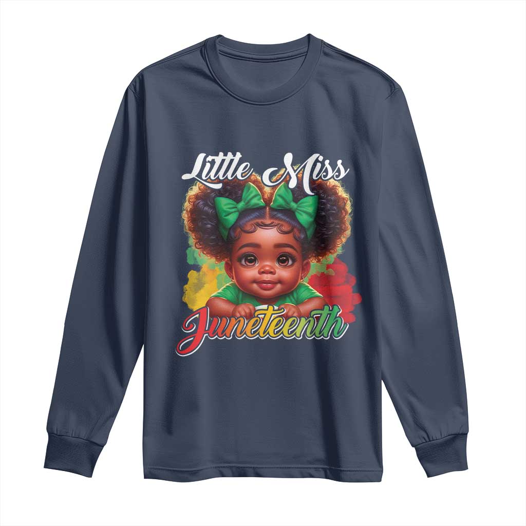 Juneteenth 1865 Little Miss Cute Melanin Black Girls Kids Long Sleeve Shirt TS09 Navy Print Your Wear