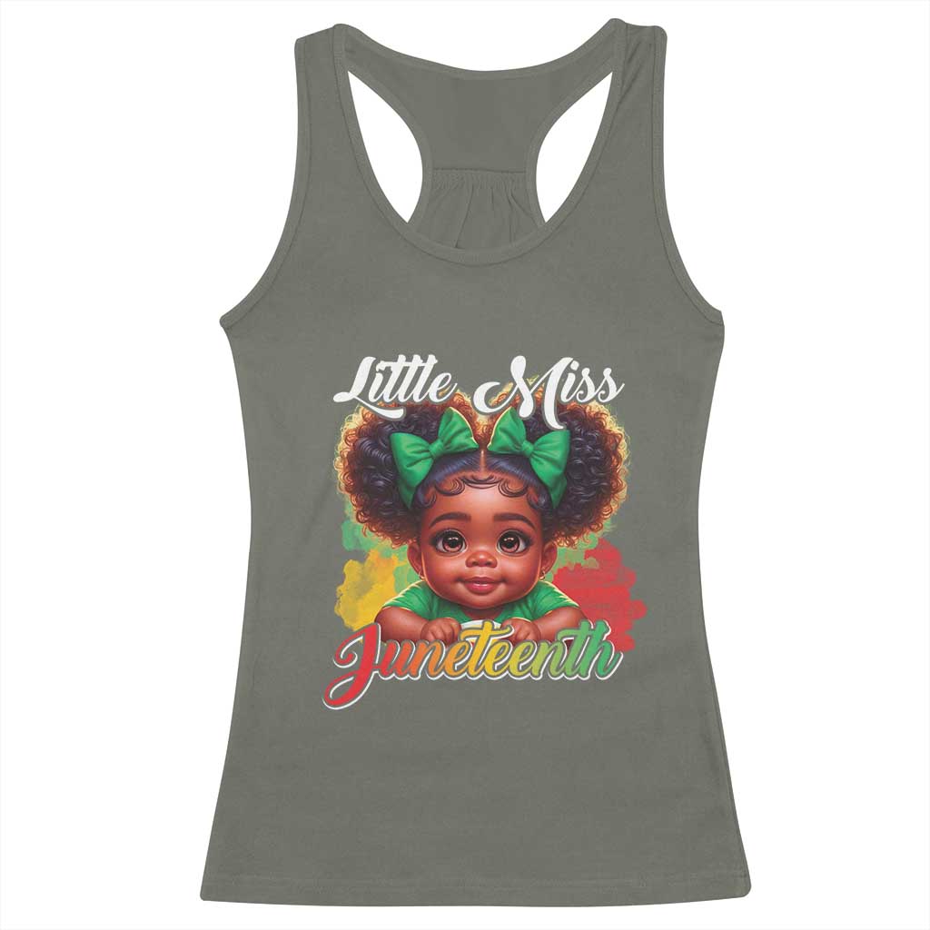 Juneteenth 1865 Little Miss Cute Melanin Black Girls Kids Racerback Tank Top TS09 Military Green Print Your Wear
