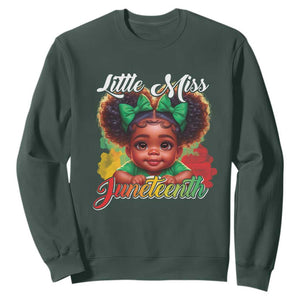 Little Miss Juneteenth Sweatshirt Cute Melanin Black Girls Kids TS09 Dark Forest Green Print Your Wear