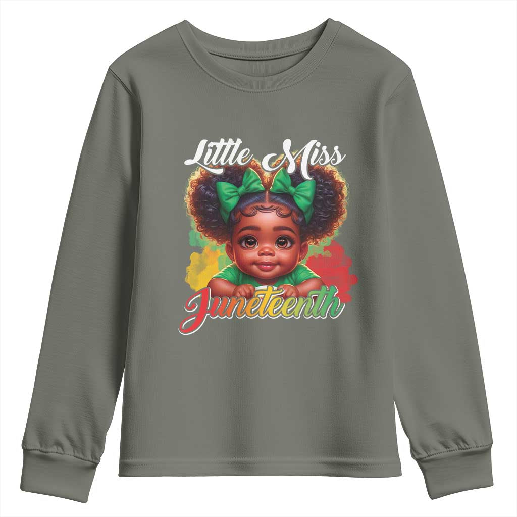 Juneteenth 1865 Little Miss Cute Melanin Black Girls Kids Youth Sweatshirt TS09 Military Green Print Your Wear