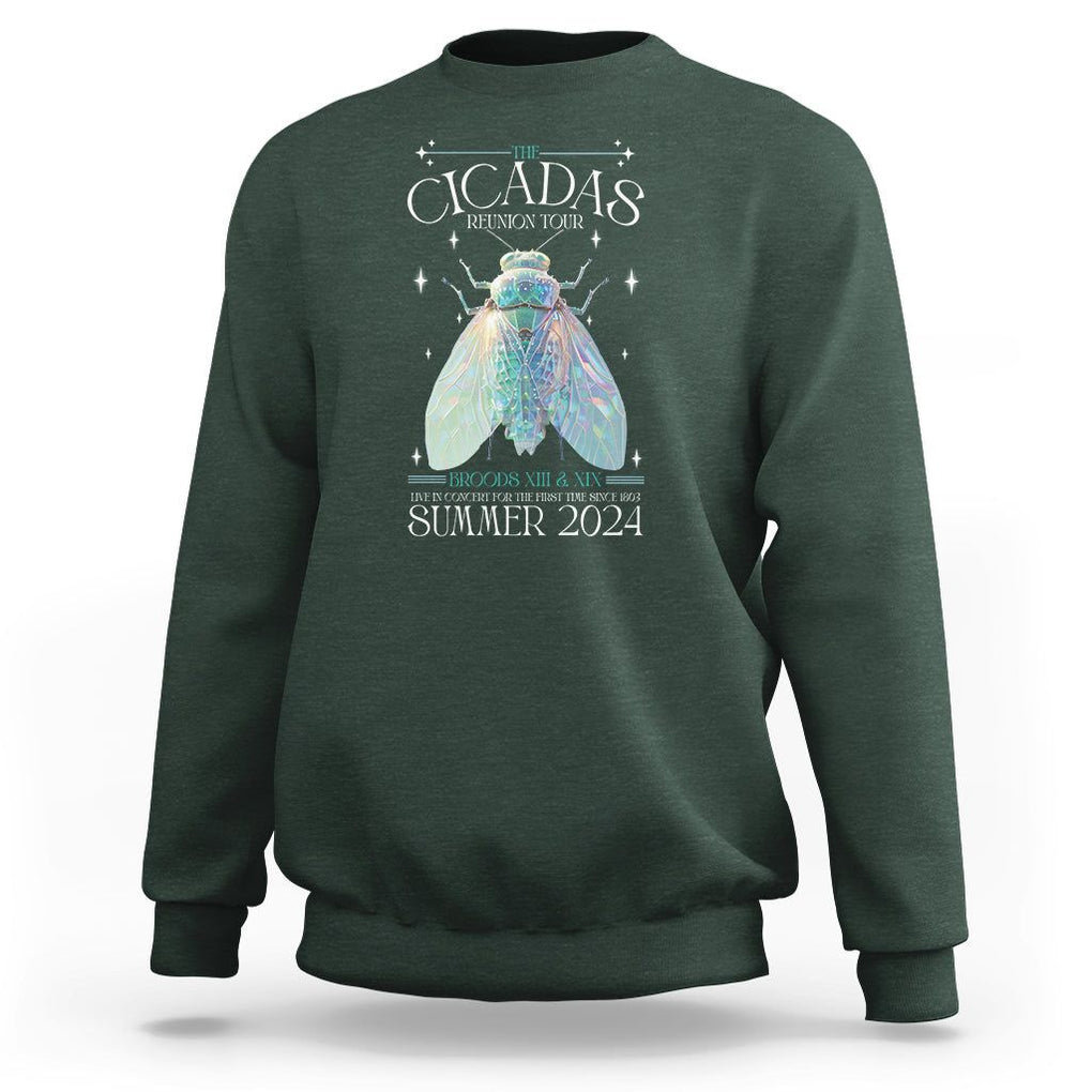 The Cicada Reunion U.S Tour 2024 Sweatshirt Broods XIII & XIX Cicadas Concert Fest TS09 Dark Forest Green Print Your Wear