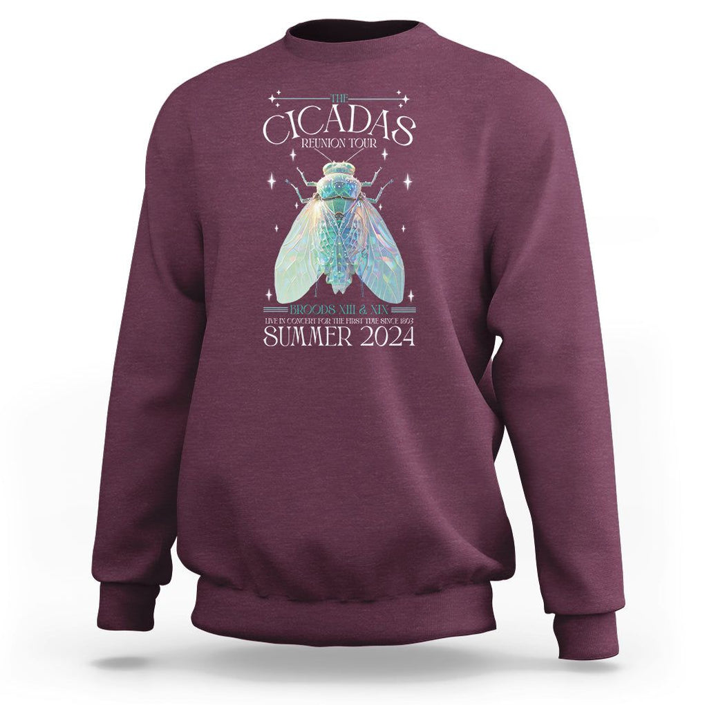 The Cicada Reunion U.S Tour 2024 Sweatshirt Broods XIII & XIX Cicadas Concert Fest TS09 Maroon Print Your Wear