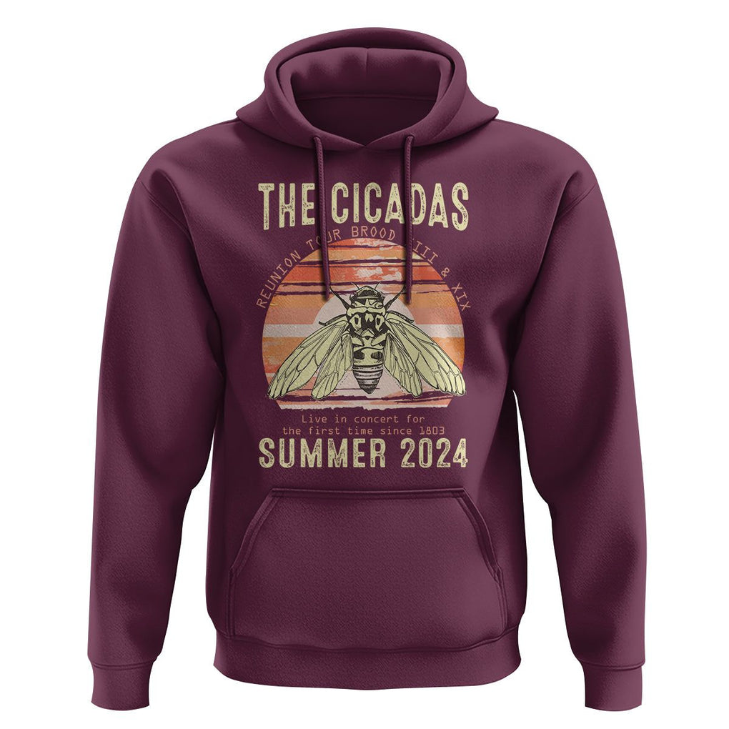 The Cicada Reunion U.S Tour 2024 Hoodie Broods XIII & XIX Summer Cicadas Concert Fest TS09 Maroon Print Your Wear