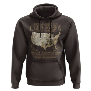 The Cicada Reunion U.S Tour 2024 Hoodie States Of Cicada Double Brood XIII & XIX American Map TS09 Dark Chocolate Print Your Wear