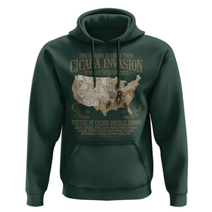The Cicada Reunion U.S Tour 2024 Hoodie States Of Cicada Double Brood XIII & XIX American Map TS09 Dark Forest Green Print Your Wear