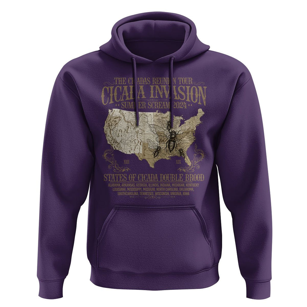 The Cicada Reunion U.S Tour 2024 Hoodie States Of Cicada Double Brood XIII & XIX American Map TS09 Purple Print Your Wear