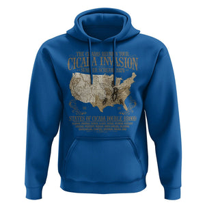 The Cicada Reunion U.S Tour 2024 Hoodie States Of Cicada Double Brood XIII & XIX American Map TS09 Royal Blue Print Your Wear