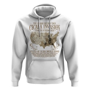 The Cicada Reunion U.S Tour 2024 Hoodie States Of Cicada Double Brood XIII & XIX American Map TS09 White Print Your Wear