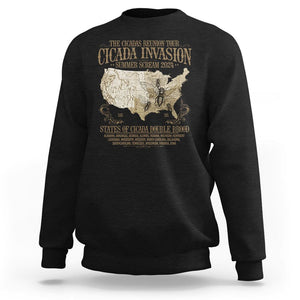 The Cicada Reunion U.S Tour 2024 Sweatshirt States Of Cicada Double Brood XIII & XIX American Map TS09 Black Print Your Wear