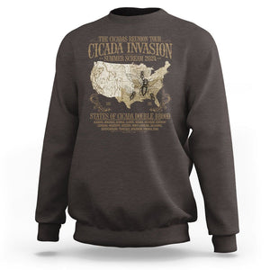 The Cicada Reunion U.S Tour 2024 Sweatshirt States Of Cicada Double Brood XIII & XIX American Map TS09 Dark Chocolate Print Your Wear