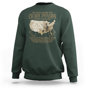 The Cicada Reunion U.S Tour 2024 Sweatshirt States Of Cicada Double Brood XIII & XIX American Map TS09 Dark Forest Green Print Your Wear
