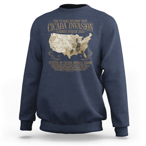 The Cicada Reunion U.S Tour 2024 Sweatshirt States Of Cicada Double Brood XIII & XIX American Map TS09 Navy Print Your Wear