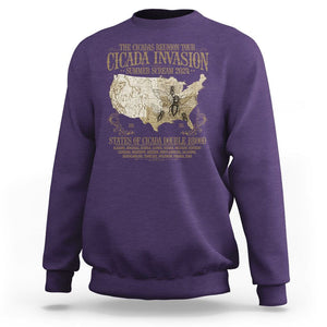 The Cicada Reunion U.S Tour 2024 Sweatshirt States Of Cicada Double Brood XIII & XIX American Map TS09 Purple Print Your Wear