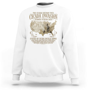 The Cicada Reunion U.S Tour 2024 Sweatshirt States Of Cicada Double Brood XIII & XIX American Map TS09 White Print Your Wear