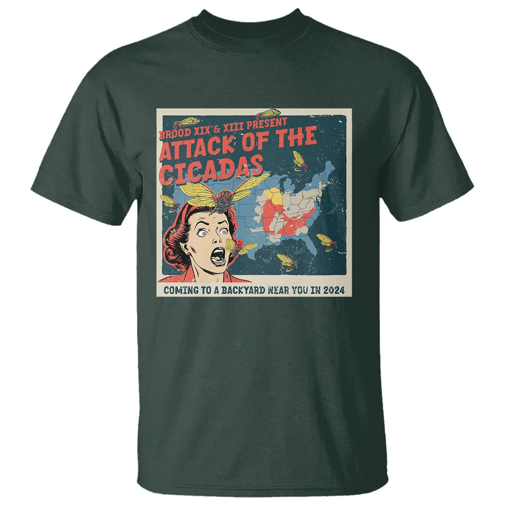 Funny Attack Of The Cicadas U.S Tour 2024 T Shirt TS09 Dark Forest Green Print Your Wear