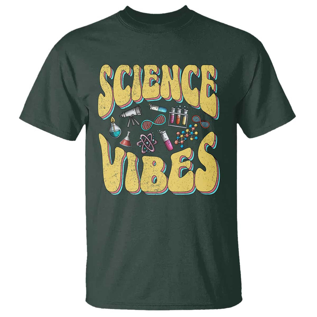 Science Vibes Back To School Retro Groovy Teacher T Shirt TS09 Dark Forest Green Print Your Wear