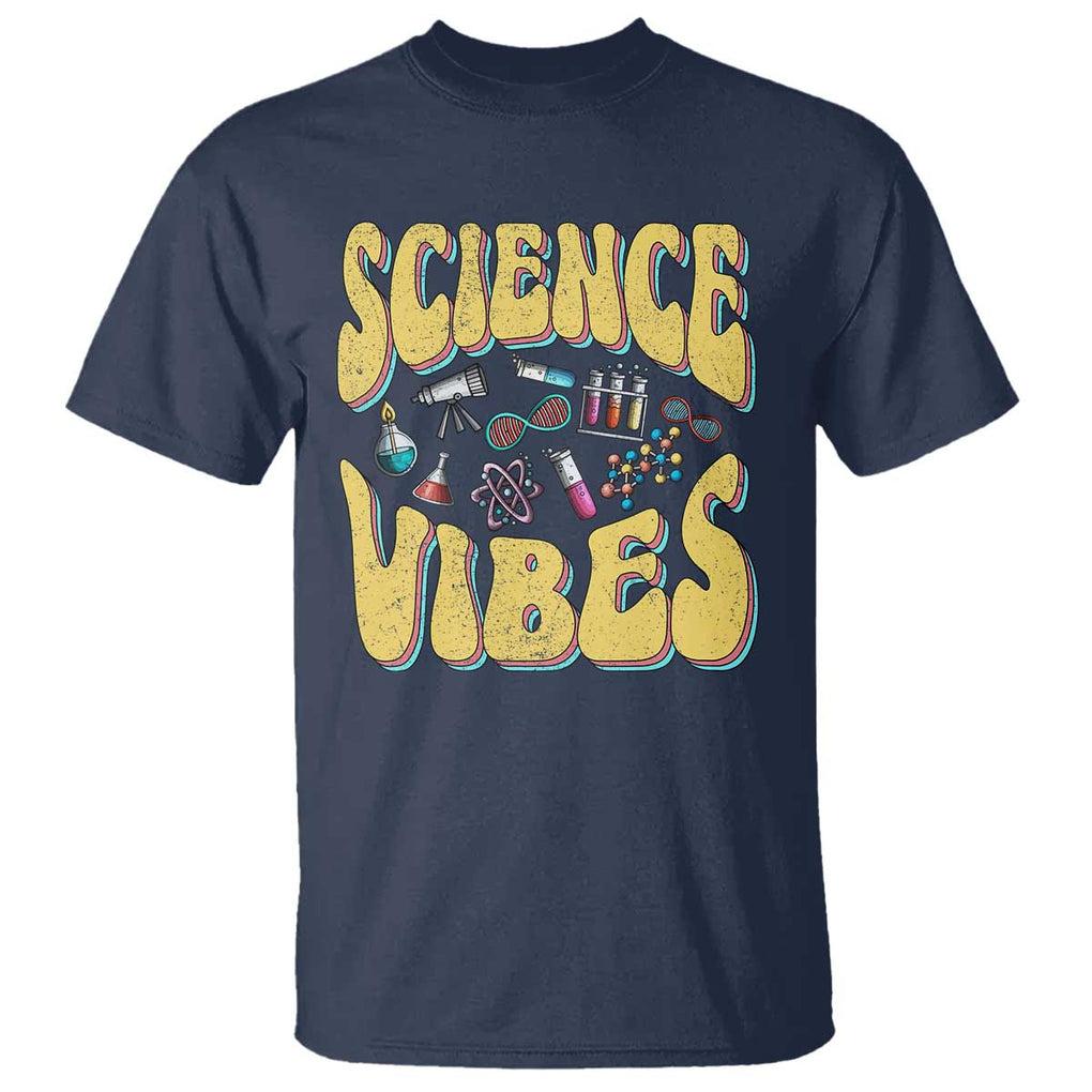 Science Vibes Back To School Retro Groovy Teacher T Shirt TS09 Navy Print Your Wear