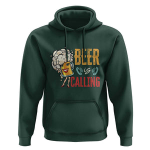 Funny Beer Is Calling Hoodie TS09 Dark Forest Green Print Your Wear