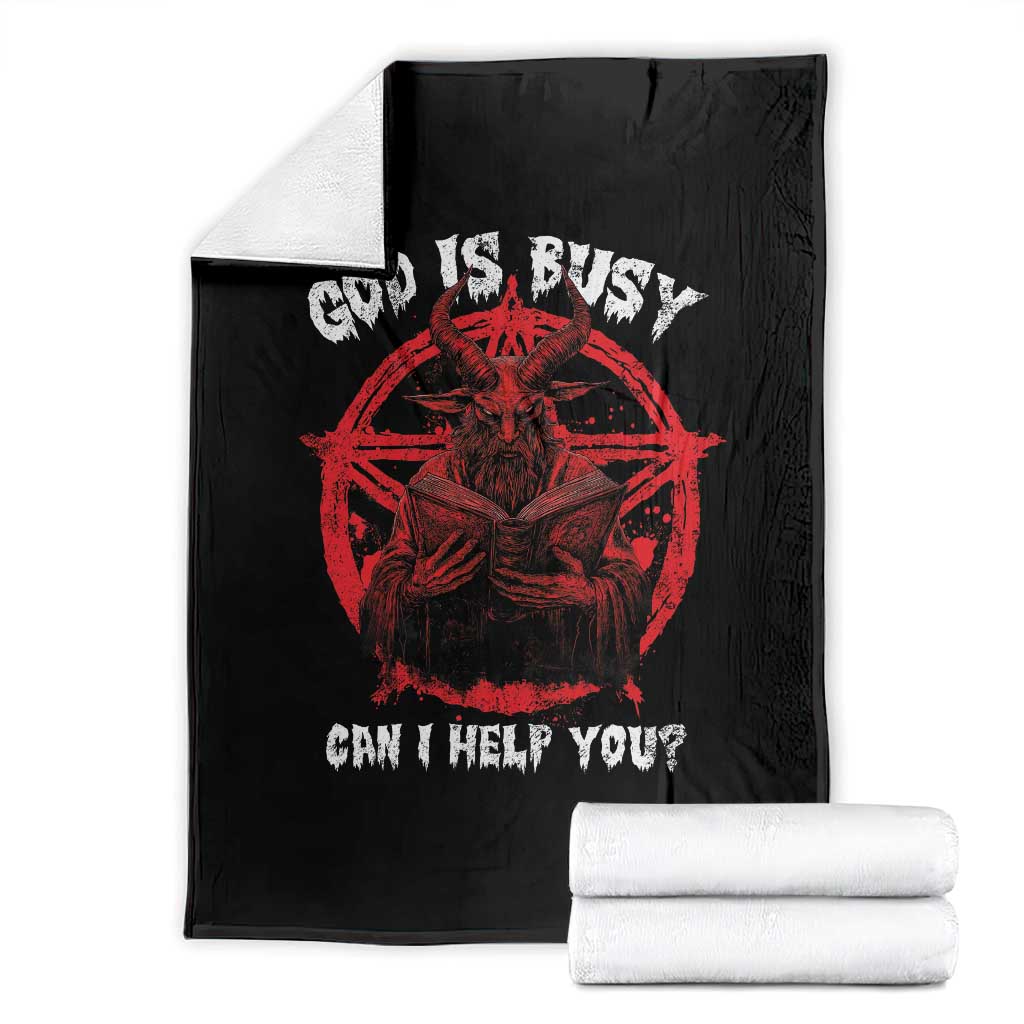 Satan Throw Blanket God Is Busy Can I Help You Baphomet Satanic Goat TS09 Black Print Your Wear