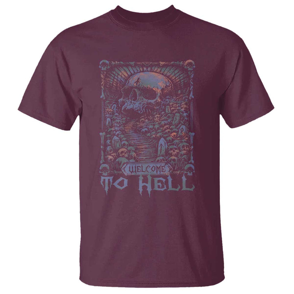 Horror Halloween T Shirt Welcome To Hell Creepy Skull TS09 Maroon Print Your Wear