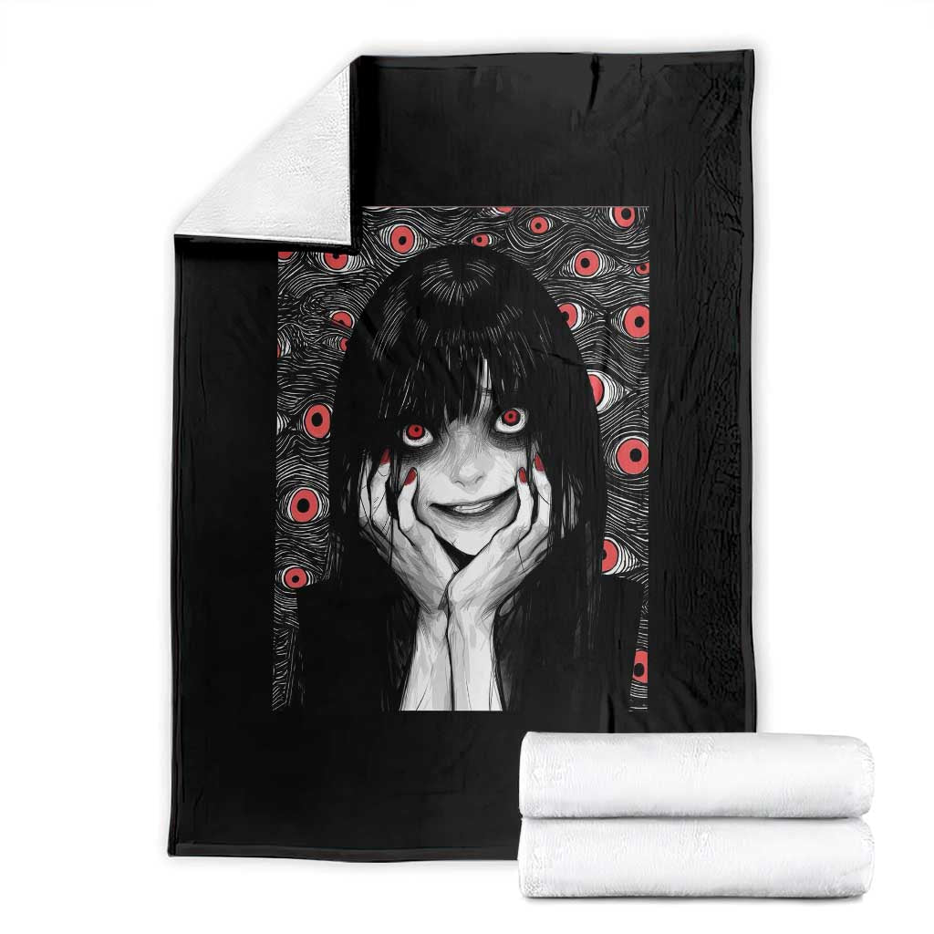 Horror Anime Girl Manga Creepy Halloween Throw Blanket TS09 Black Print Your Wear