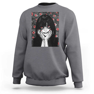 Horror Anime Girl Manga Creepy Halloween Sweatshirt TS09 Charcoal Print Your Wear