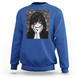 Horror Anime Girl Manga Creepy Halloween Sweatshirt TS09 Royal Blue Print Your Wear