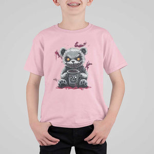 Emo Bear Coffee Creepy Halloween T Shirt For Kid TS09 Light Pink Print Your Wear