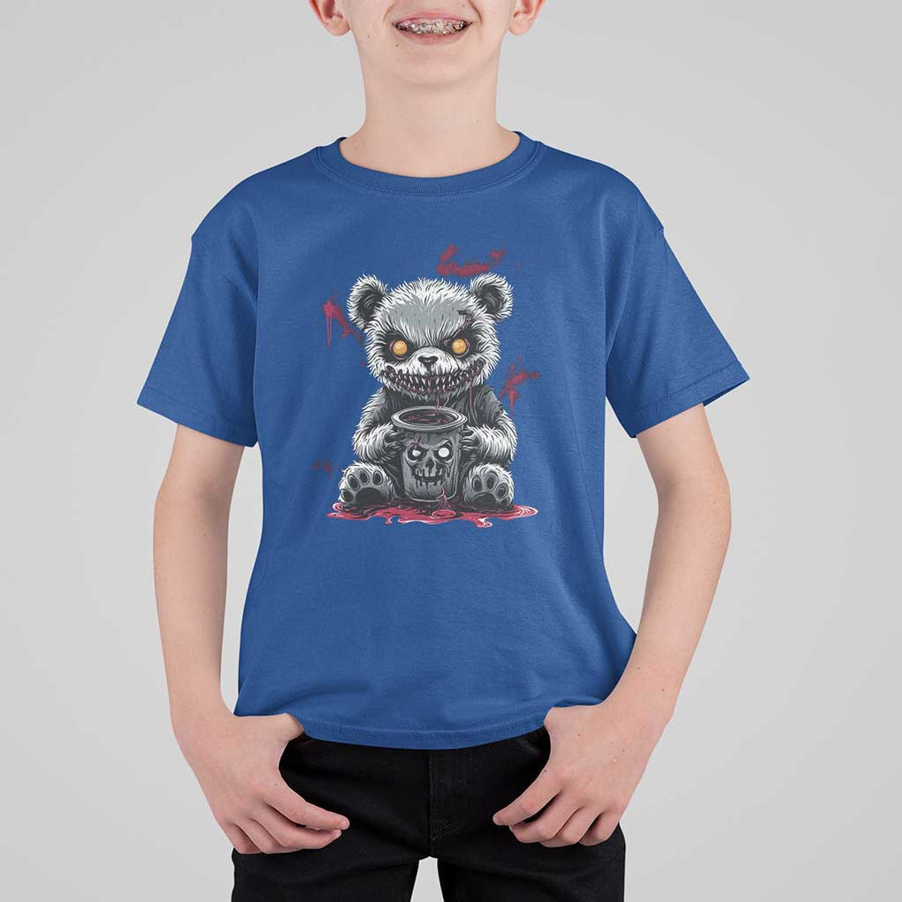 Emo Bear Coffee Creepy Halloween T Shirt For Kid TS09 Royal Blue Print Your Wear