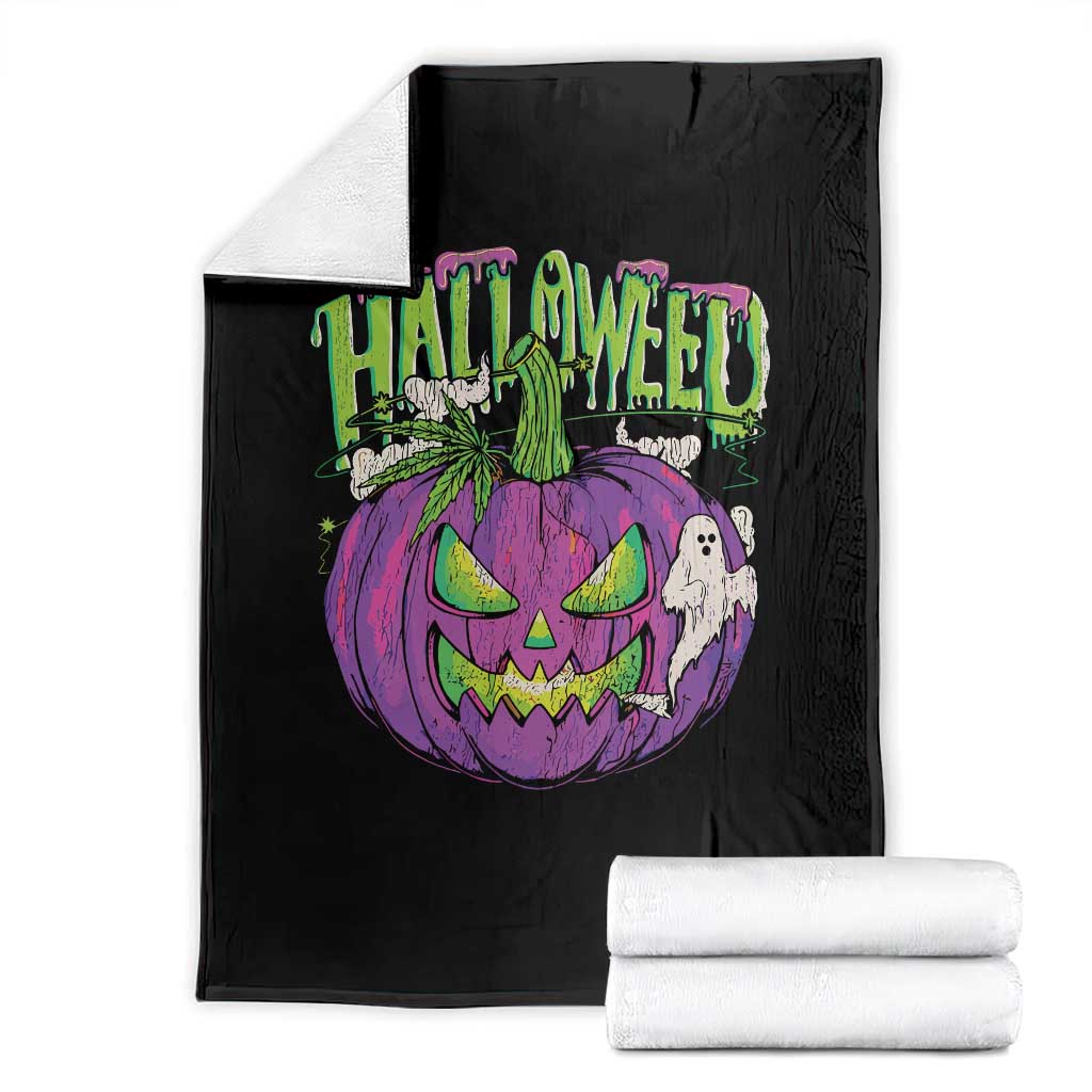 Funny Halloween Throw Blanket Halloweed Pumpkin Weed Cannabis Smoking TS09 Black Print Your Wear