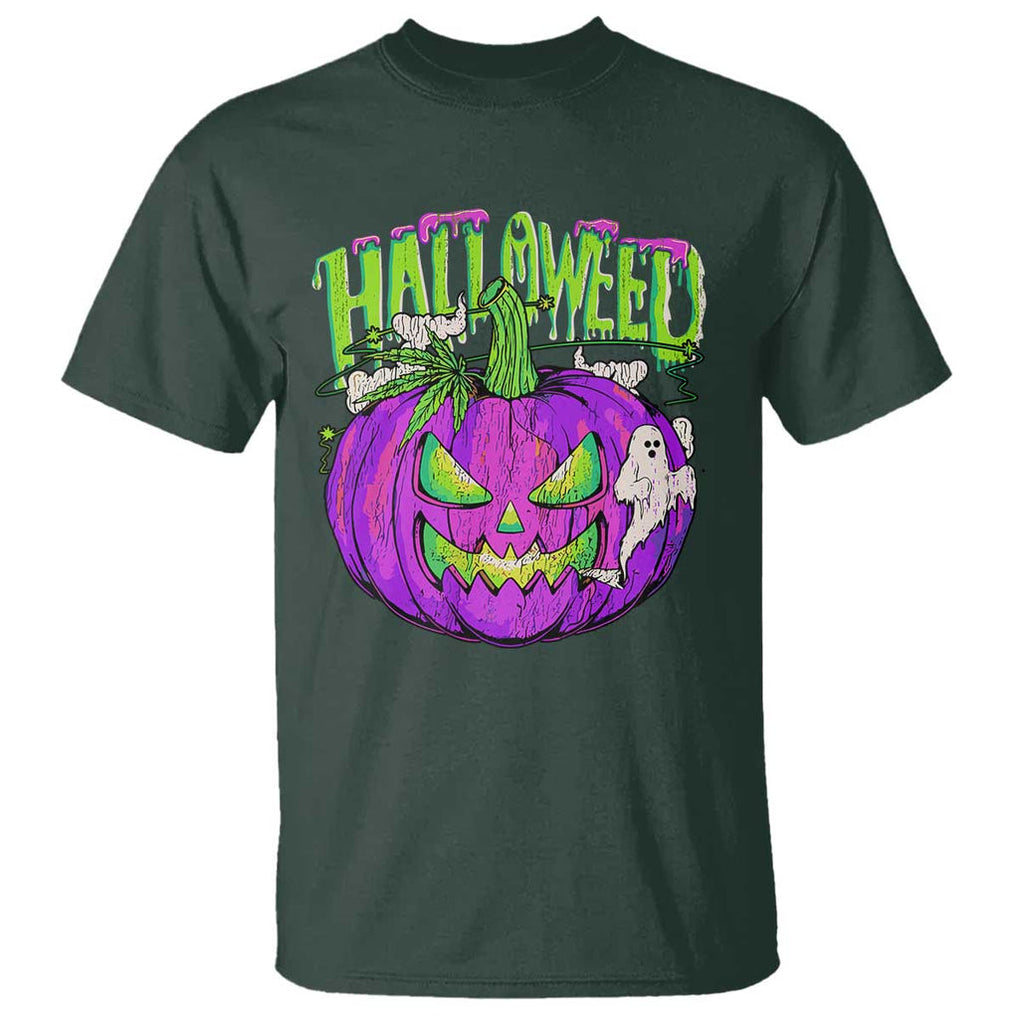 Funny Halloween T Shirt Halloweed Pumpkin Weed Cannabis Smoking TS09 Dark Forest Green Print Your Wear