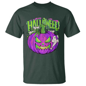 Funny Halloween T Shirt Halloweed Pumpkin Weed Cannabis Smoking TS09 Dark Forest Green Print Your Wear
