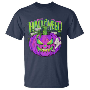 Funny Halloween T Shirt Halloweed Pumpkin Weed Cannabis Smoking TS09 Navy Print Your Wear