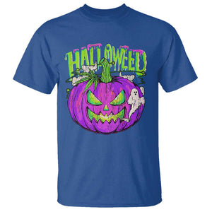 Funny Halloween T Shirt Halloweed Pumpkin Weed Cannabis Smoking TS09 Royal Blue Print Your Wear