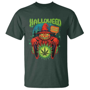 Funny Halloween T Shirt Happy Halloweed Pumpkin Witch Weed Cannabis Smoking TS09 Dark Forest Green Print Your Wear