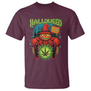 Funny Halloween T Shirt Happy Halloweed Pumpkin Witch Weed Cannabis Smoking TS09 Maroon Print Your Wear