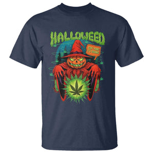 Funny Halloween T Shirt Happy Halloweed Pumpkin Witch Weed Cannabis Smoking TS09 Navy Print Your Wear