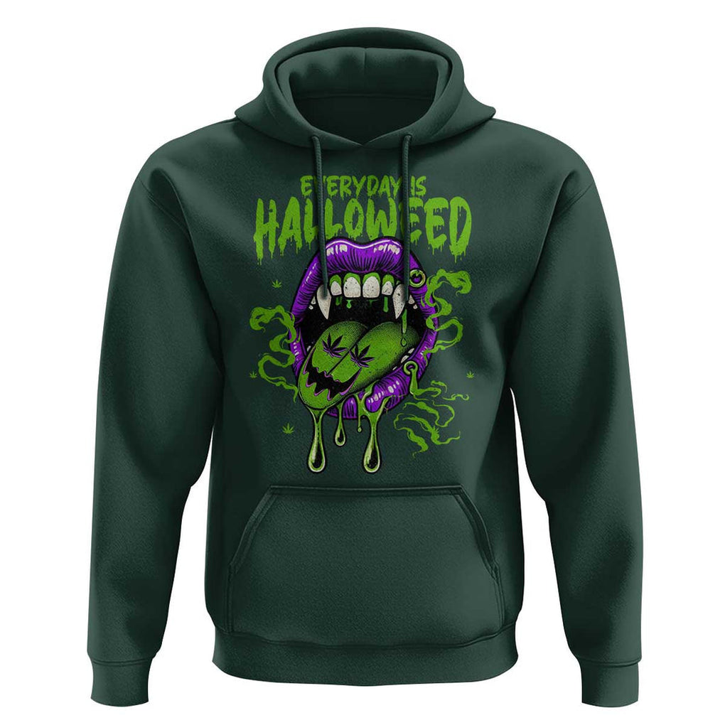 Funny Halloween Hoodie Everyday Is Halloweed Vampire Weed Cannabis Smoking TS09 Dark Forest Green Print Your Wear