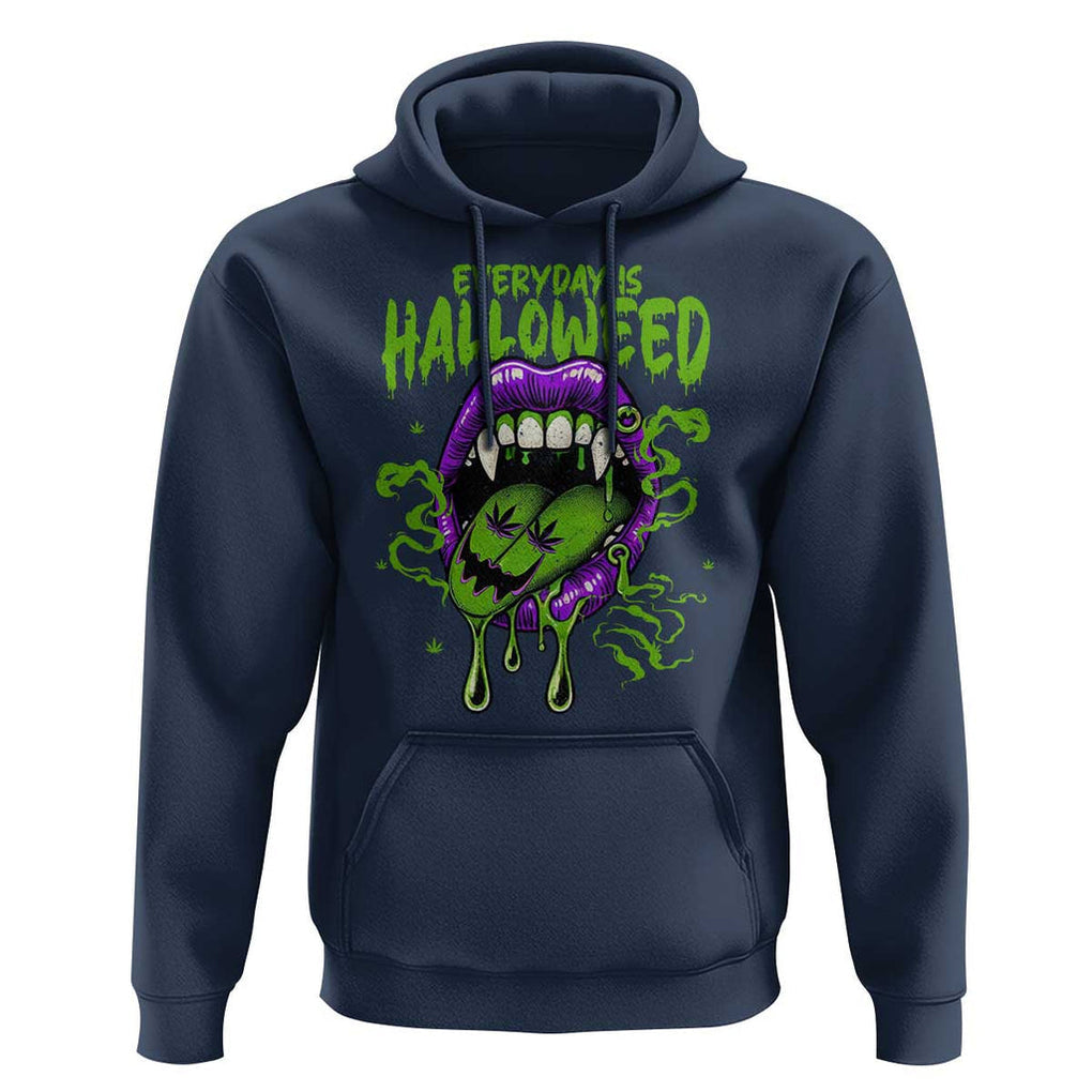 Funny Halloween Hoodie Everyday Is Halloweed Vampire Weed Cannabis Smoking TS09 Navy Print Your Wear