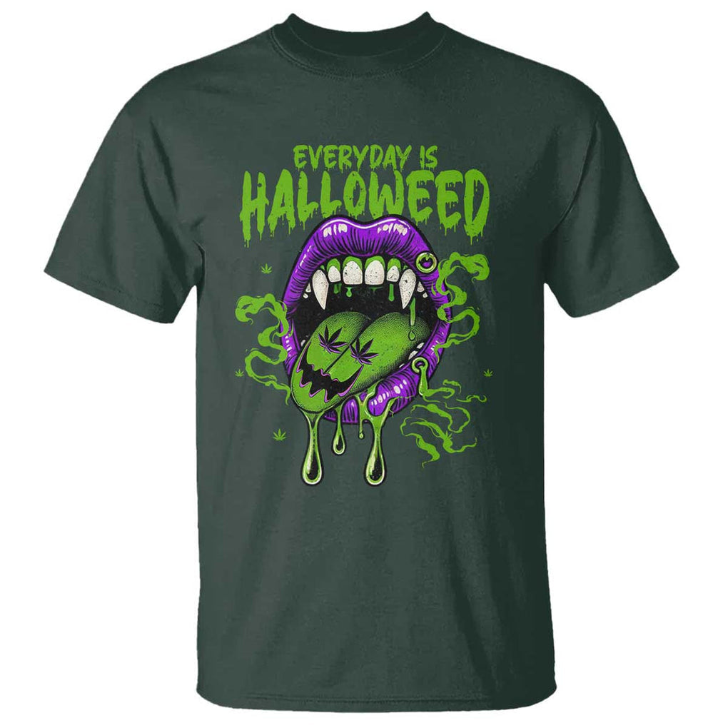 Funny Halloween T Shirt Everyday Is Halloweed Vampire Weed Cannabis Smoking TS09 Dark Forest Green Print Your Wear