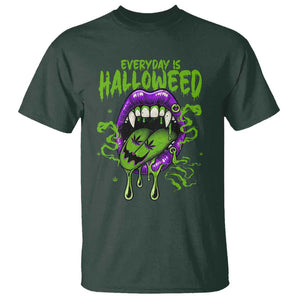 Funny Halloween T Shirt Everyday Is Halloweed Vampire Weed Cannabis Smoking TS09 Dark Forest Green Print Your Wear