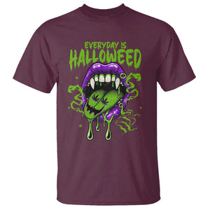 Funny Halloween T Shirt Everyday Is Halloweed Vampire Weed Cannabis Smoking TS09 Maroon Print Your Wear