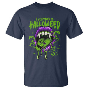 Funny Halloween T Shirt Everyday Is Halloweed Vampire Weed Cannabis Smoking TS09 Navy Print Your Wear