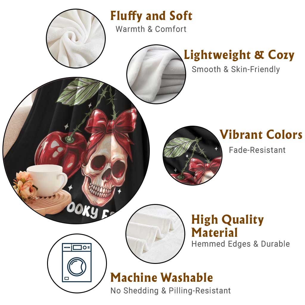 Halloween Coquette Throw Blanket In My Spooky Era Skull Cherry TS09 Print Your Wear