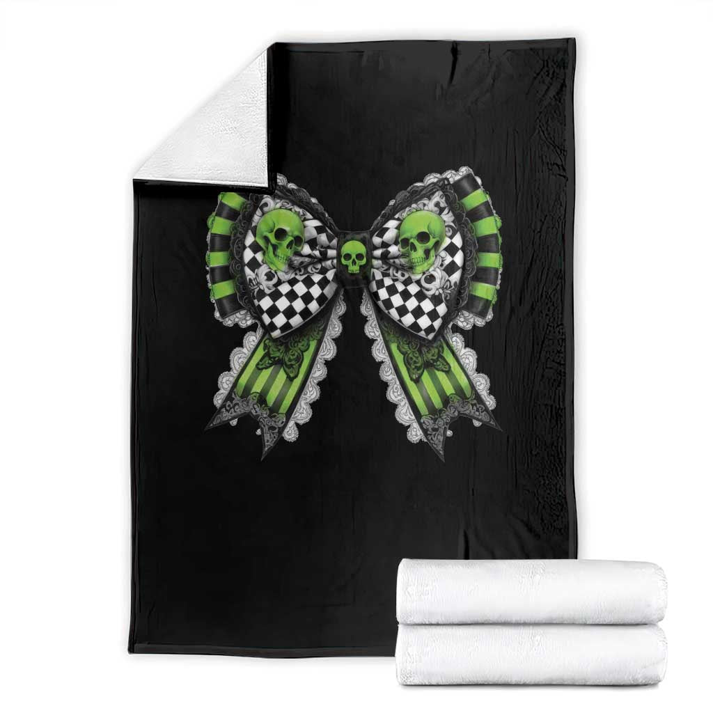 Coquette Halloween Throw Blanket Spooky Bow Skull TS09 Black Print Your Wear